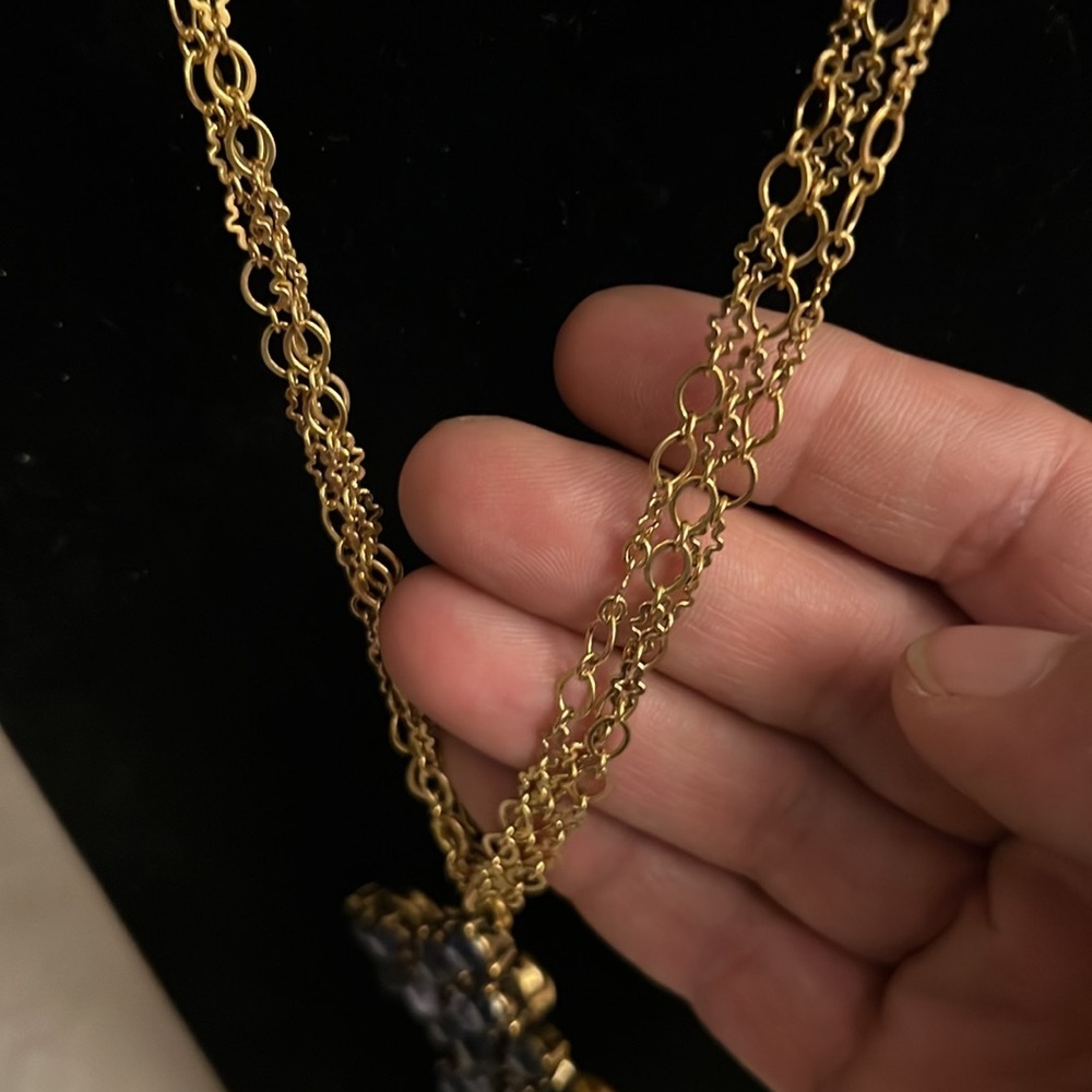 Vintage Gold-Tone Blue & Clear Rhinestone Cross Necklace - Picture 4 of 4